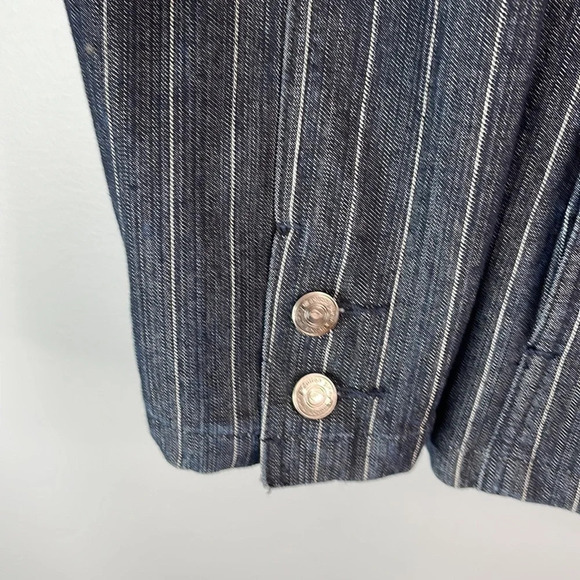 VINTAGE Cotton Ginny Pinstriped Denim Blazer Dark Wash Single Breasted Size XL - Picture 7 of 12